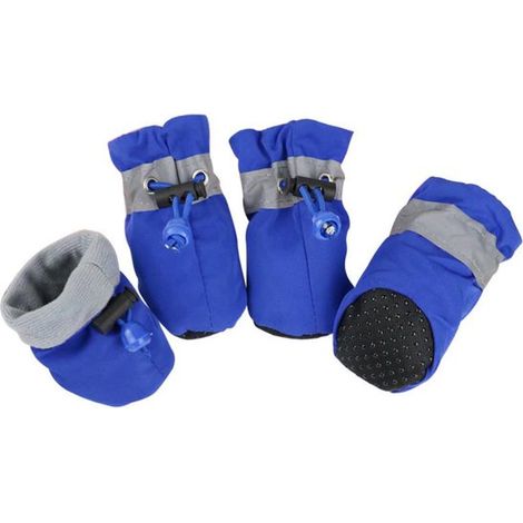 Chaussures pour chien - Semelles antidérapantes - Fermeture élastique - Résistantes aux éclaboussures - Lot de 4 - Bleues - 4,5 x 4 cm (1/5)
