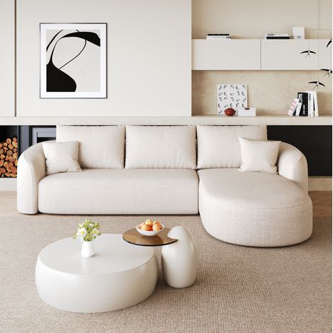 Divano angolare a L 266 cm senza montaggio, tessuto chenille bianco, modello OKWISH (1/5)