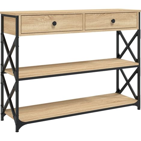 Table console d'entrée fonctionnel et stylé avec tiroirs et étagères 100 x 28 x 75 cm bois d'ingénierie et métal DEC031900