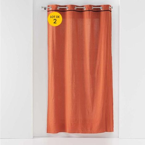 Lot de 2 rideaux à oeillets 140 x 240 cm Coton lavé Linette Terracotta (1/5)