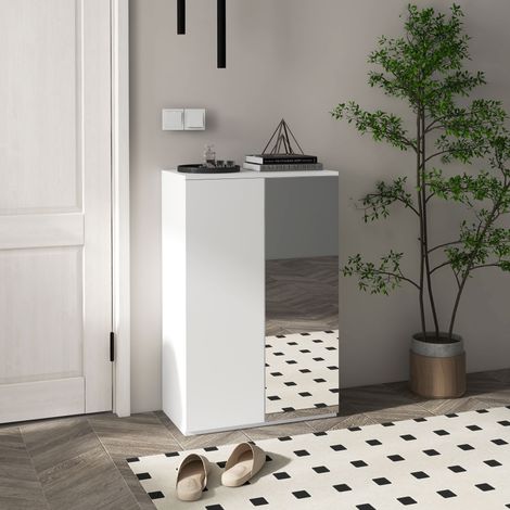 Armoire Chaussures Miroir 18 Paires Étagères Réglables Couloir Mobilier Intérieur Blanc 60x32x95cm (1/4)