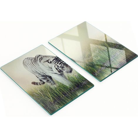 Pannelli decorativi multifunzionali in vetro temperato, colore Tigre Bianca, 2x40x52 cm (1/5)