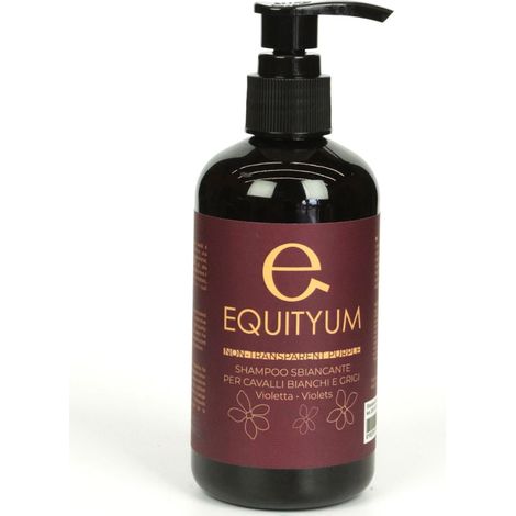 250 ml: Shampoo sbiancante alla profumazione di violetta per cavalli dal manto bianco e grigio
