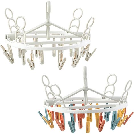 Séchoir à chaussettes à pinces, étendoir à chaussettes, cintre multi-pinces, cintre pieuvre pour chaussettes, sous-vêtements et vêtements, lot de 2 avec 24 pinces (1/5)