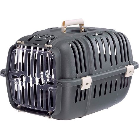 Ferplast JET 10 Cage de transport Ferplast JET 10 pour chats et petits chiens en plastique anti-rayures avec porte transparente antichoc. Variante 10 - Misure: 32 x 47 x h 29 cm - Gris (1/5)