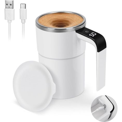 Taza autoagitadora，taza de café magnética automática con pantalla LED de temperatura，taza autoagitadora de 340,2 ml (12 oz) con tapa