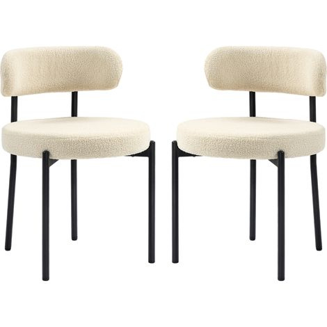 Lot de 2 chaises salle à manger tissu beige pieds acier noir 51x51x76 cm (1/5)