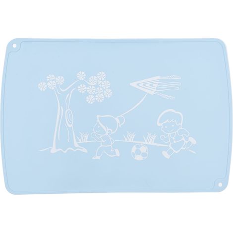 Tapis de table enfant en silicone bleu clair, antidérapant, bords surélevés épais, grand set de table pour cuisine et salle à manger (1/5)