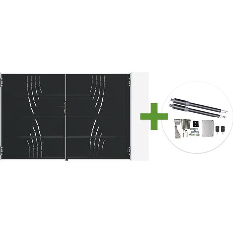 Portail battant acier noir mat 3m NALI VELETA H.200cm + moteur Ranger B150