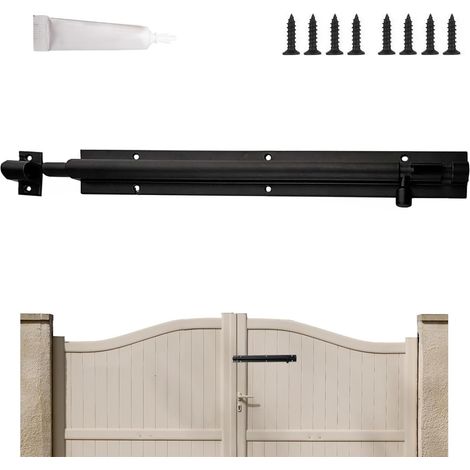 Verrou coulissant en aluminium noir 21,4 cm – verrou robuste pour portes et fenêtres – avec vis et adhésif – convient pour la maison, le bureau, le balcon et les portes coulissantes. (1/5)