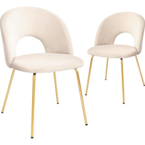 Ensemble de 2 chaises de coiffeuse, fauteuil capitonné moderne pour cuisine, salle à manger et salon, chaises en velours avec pieds en métal doré, beige (1/5)