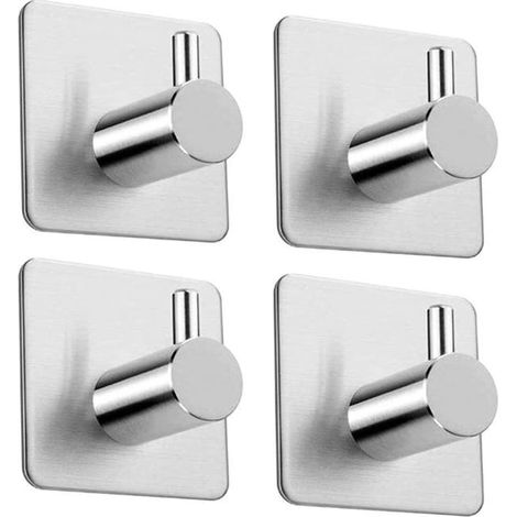 Lot de 4 patères porte-serviettes en acier inoxydable, sans perçage, adhésif 3M, pour cuisine ou fixation murale (1/3)