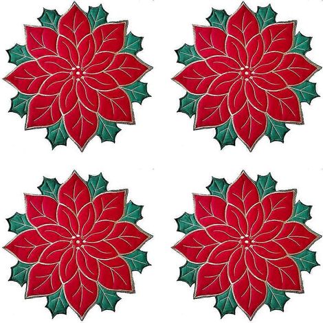 Sets de table brodés de Noël avec application de poinsettia, sets de table fleuris pour la décoration de table A (1/5)