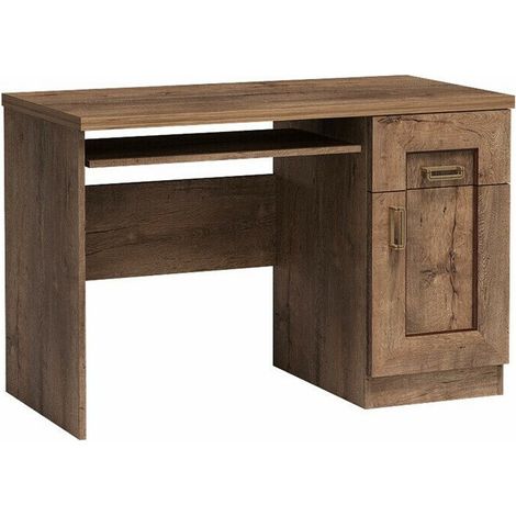 Mesa de oficina Lircava 114, Roble de lefkada, Con un estante para teclado, Con puertas, Con cajones, Número de puertas: 1, Número de cajones: 1, 79x118x60cm