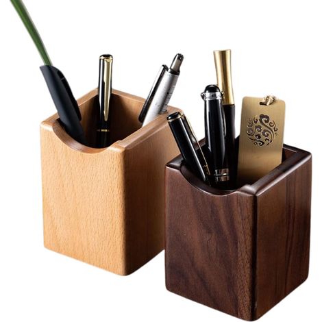 Lot de 2 porte-crayons en bois naturel multi-usages (1 hêtre + 1 noyer) (1/5)