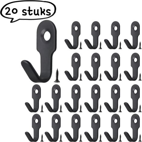 Lot de 20 petits crochets en acier inoxydable multifonctionnels noirs avec trous vis incluses pour suspendre petits objets sacs cuisine salle de bain entrée (1/5)