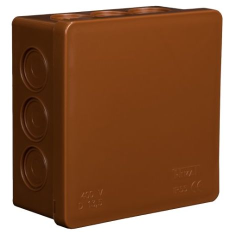 Caja de montaje en superficie, hermética, marrón, de encaje a presión, 86x86x40 mm, IP55, Viplast 00302 (1/5)