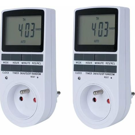 Prise Programmable Version Française Programmateur Prise Electrique et Digitale Minuterie Prise Numérique avec 10 Programmes à 12H/24H/7Jours, Mode Aléatoire Antivol— (Paquet de 2) (1/5)