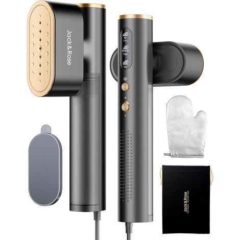 Défroisseur vapeur de voyage, utilisation mondiale(100-240V), 1000W, 22g/min de vapeur Fer à Repasser Vertical, Grand réservoir d'eau de 150 ml, 2 en 1 Steamer Chauffage rapide en 15s,Noir (1/5)