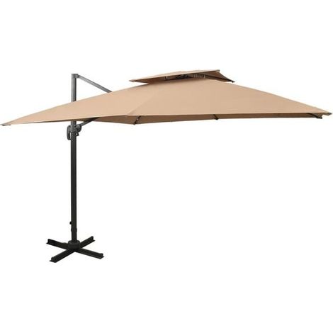Parasol de jardin déporté avec double plateau 300 x 300 cm taupe - Ombrelle jardin terrasse balcon extérieur résistant (1/5)