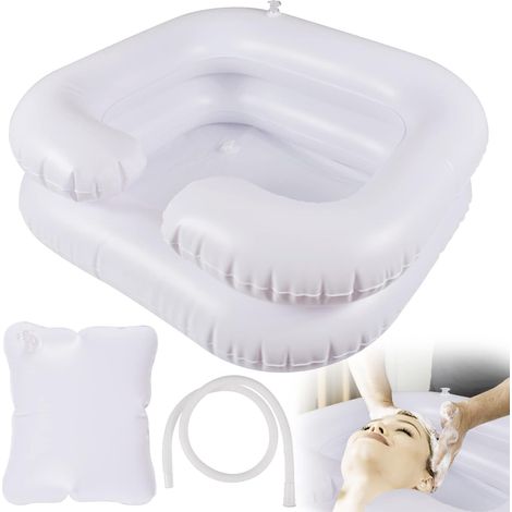 Lavabo gonflable,Bac à shampooing portable avec tuyau de vidange et oreiller, Portable Lavabo Gonflable pour femmes (1/5)