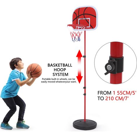 Youyijia Basketball Hoop for Kids, Kids Basketball Hoop and Stand, Portable Basketball Stand Set, Height Adjustable 63-200cm with Ball & Pump, Kids Gifts or Games for Indoor Outdoor (1/5)