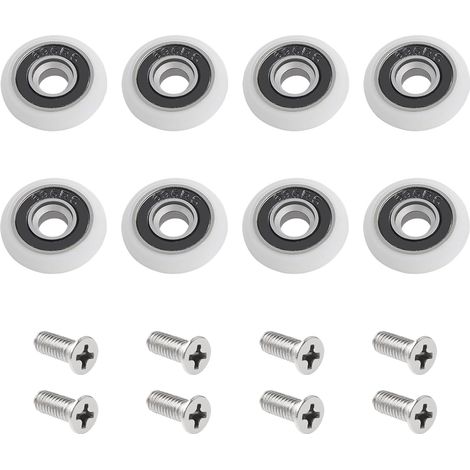 Pack de 8 ruedas para mampara de ducha con tornillos M5, guías curvas blancas con ruedas excéntricas, ruedas y rodillos de repuesto para puertas correderas de cristal, 23 mm