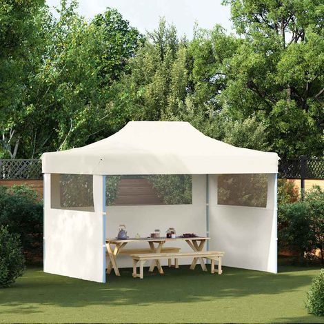 Tente de réception pliable avec 3 parois 3x4 m Acier Crème (1/5)