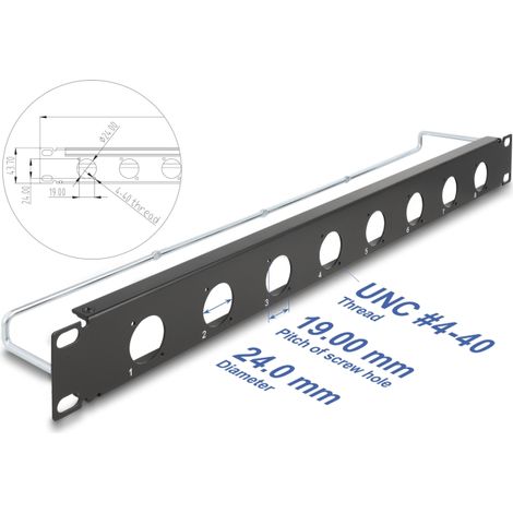 Delock Panel de conexiÃ³n tipo-D de 19 con alivio de tensiÃ³n, 8 puertos, 1U, negro