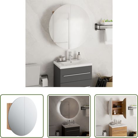 vidaXL Holzschrank - Badezimmerschrank mit Rundem Spiegel & LED Eichen-Optik (1/5)