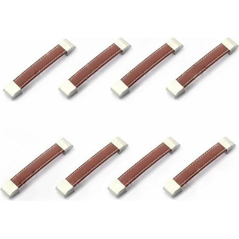 Set of 8 metal and leather drawer or cupboard handles (1/4)