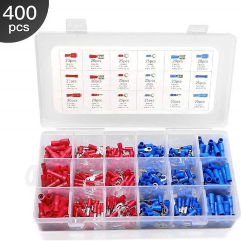 Cosses Electriques 400 pcs Plates Connecteurs Ensemble Cosse Isolée En Assortiment Sertissage (1/4)