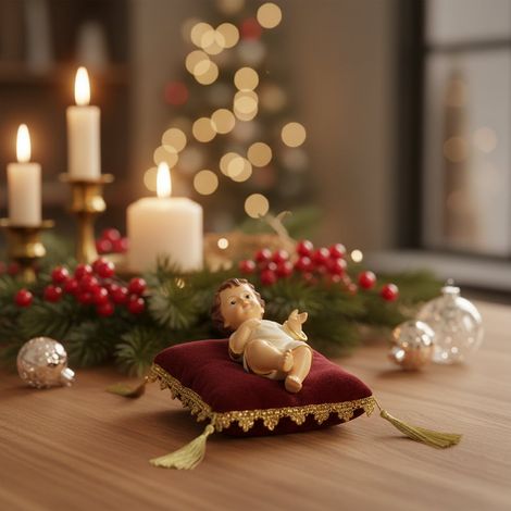Gesù bambino su cuscino color bordeaux decorazione per presepe (1/3)