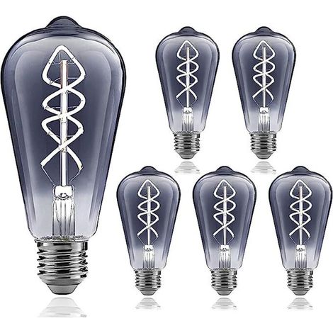 6 pièces ampoule LED E27 vis rétro nostalgique lampe à incandescence de tungstène suie positive ampoule blanche 6WW bulle de suie 5000K (1/5)