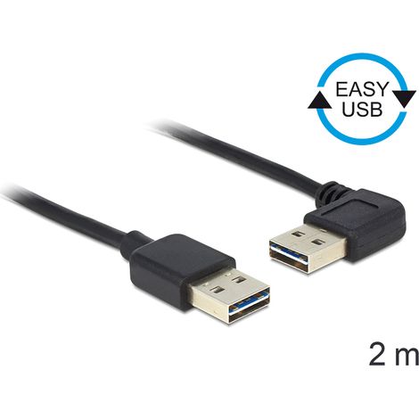 Delock Cable EASY-USB 2.0 Tipo-A macho  EASY-USB 2.0 Tipo-A macho, sesgado hacia la izquierda y hacia la derecha 2 m