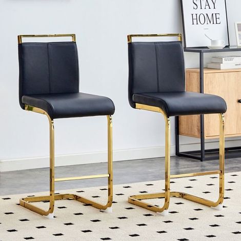 Chaise lot de 2 simili cuir noir pieds métal doré style nordique restaurants et cuisines (1/5)