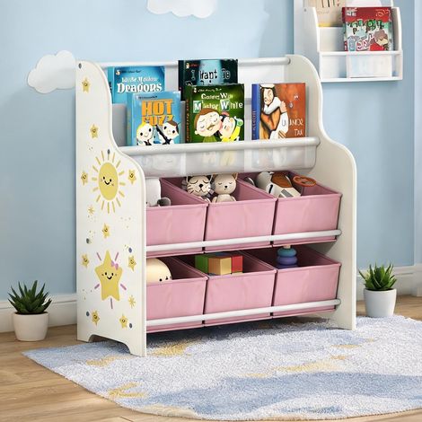 Étagère de rangement enfant rose avec 6 boîtes en tissu (1/5)