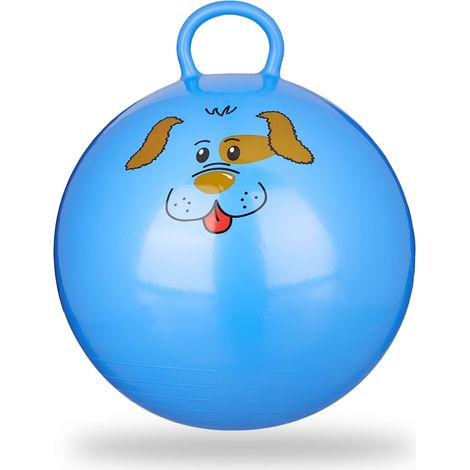 Relaxdays Ballon sauteur, Ballon gonflable sauteur motifs animaux, intérieur et extérieur, poignée, 45cm diamètre, bleu