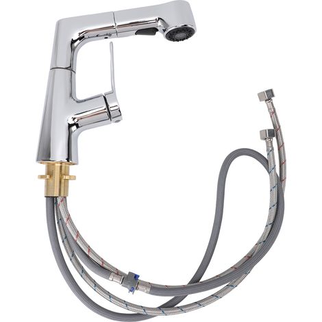 Robinet cuisine à sortie flexible design électroplacé universel tuyau télescopique lavabo avec douchette extractible zinc 60cm chaud/froid 32-38mm (1/5)