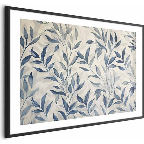 Poster - Un delicato motivo botanico con foglie blu (1/4)