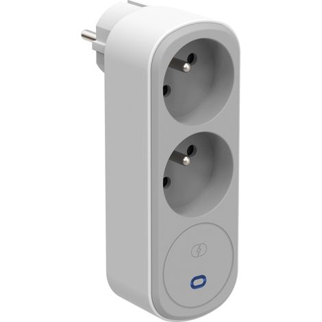 Adaptateur Fiche Multiprise Biplite 2 Prises françaises 16A, avec protection parafoudre, Adaptateur Murale, Blanc/Gris (1/5)