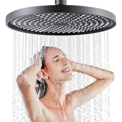 High-pressure round shower head, anti-limescale shower head, universal shower head (black) 25CM (1/5)