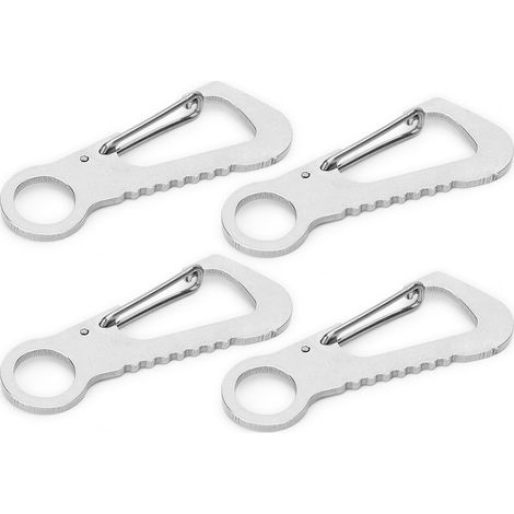 Mousquetons en acier inoxydable 4 pièces, anneau en D pour randonnée, escalade, accrochage rapide, avec ouvre-bouteille intégré, argenté