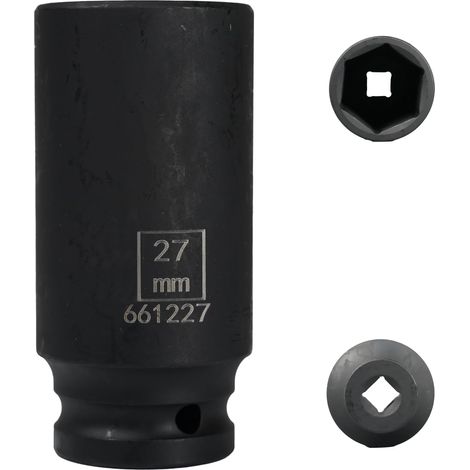 douille longue 27mm 1/2" 6 pans, coffret douille longue a choc 1/2 27 mm, 78mm Longue, Acier Chrome-Molybdène CR-MO (27mm) (1/5)