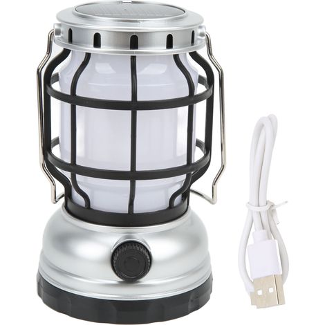 Lampe de Camping LED Rechargeable USB et Solaire, Lumière d'Urgence pour Randonnée Maison Argentée (1/5)