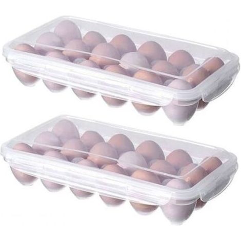 Deux boîtes à œufs en plastique transparent (contenant chacune 18 œufs), boîte de conservation des œufs pour réfrigérateur, boîte à œufs portable à plusieurs compartiments.