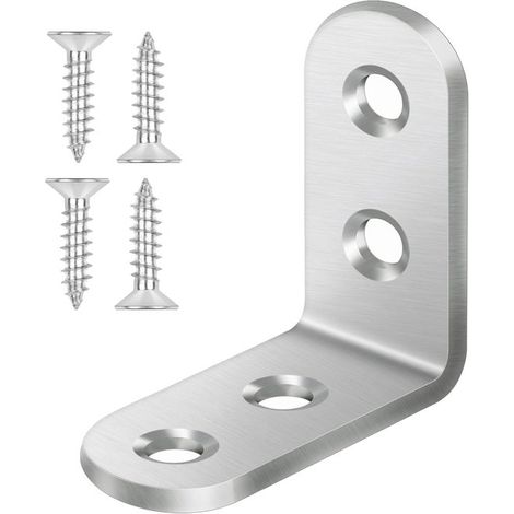 20 équerres métalliques 20 x 20 mm, angle de 90°, en acier inoxydable, pour table, chaise et étagère, avec 40 vis pour une fixation stable. (1/5)