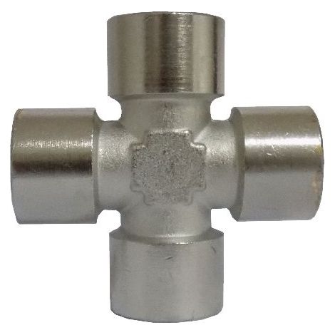 Raccordo a croce X Femmina Cilindrico tubi aria fluidi liquidi ottone nichelato 1 pz - cod. 60512 (1/3)