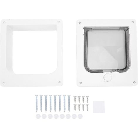 Trap pour chat avec 4 modes de verrouillage étanches, cadre renforcé en ABS, adapté aux portes intérieures et extérieures, pour chats jusqu’à 11 kg, blanc, grand modèle (1/5)
