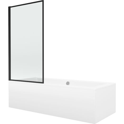 Mexen Cube baignoire rectangulaire 170 x 80 cm avec habillage et paroi 1-volet 70 cm, motif noir - 550517080X9307017070 (1/5)